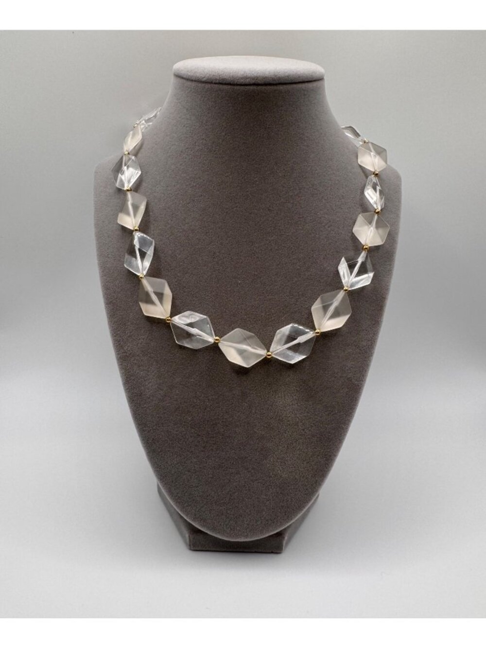 Avon Crystal Impressions Summer Frost Lucite Geometric Necklace Gold Tone